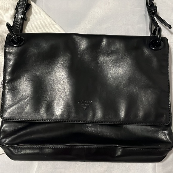 AUTHENTIC PRADA BLACK LEATHER SHOULDER BAG - Picture 7 of 11
